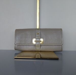 Louis Vuitton Gray Infenit Leather Clutch with Gold Accents